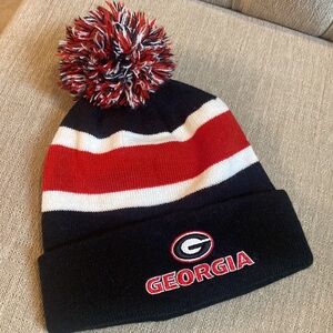 Georgia Bulldogs Pom Pom Unisex Red Black One Size Beanie LIKE NEW